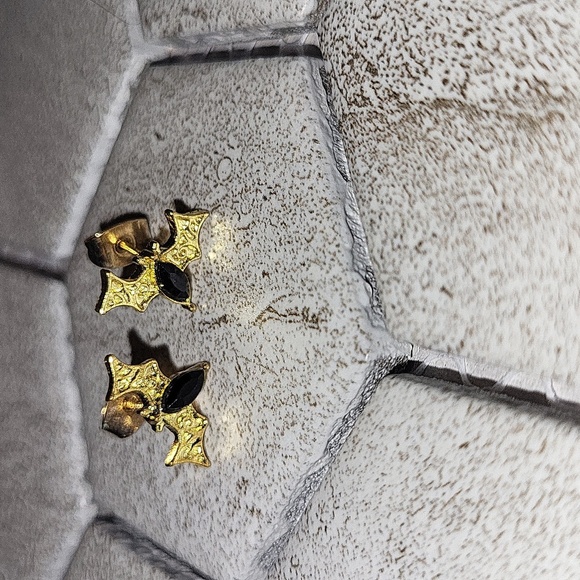 Gold And Black Bat Earrings - Picture 2 of 4